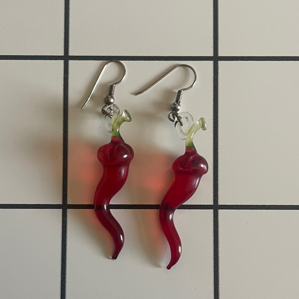 Vintage Red and Green Glass Earrings